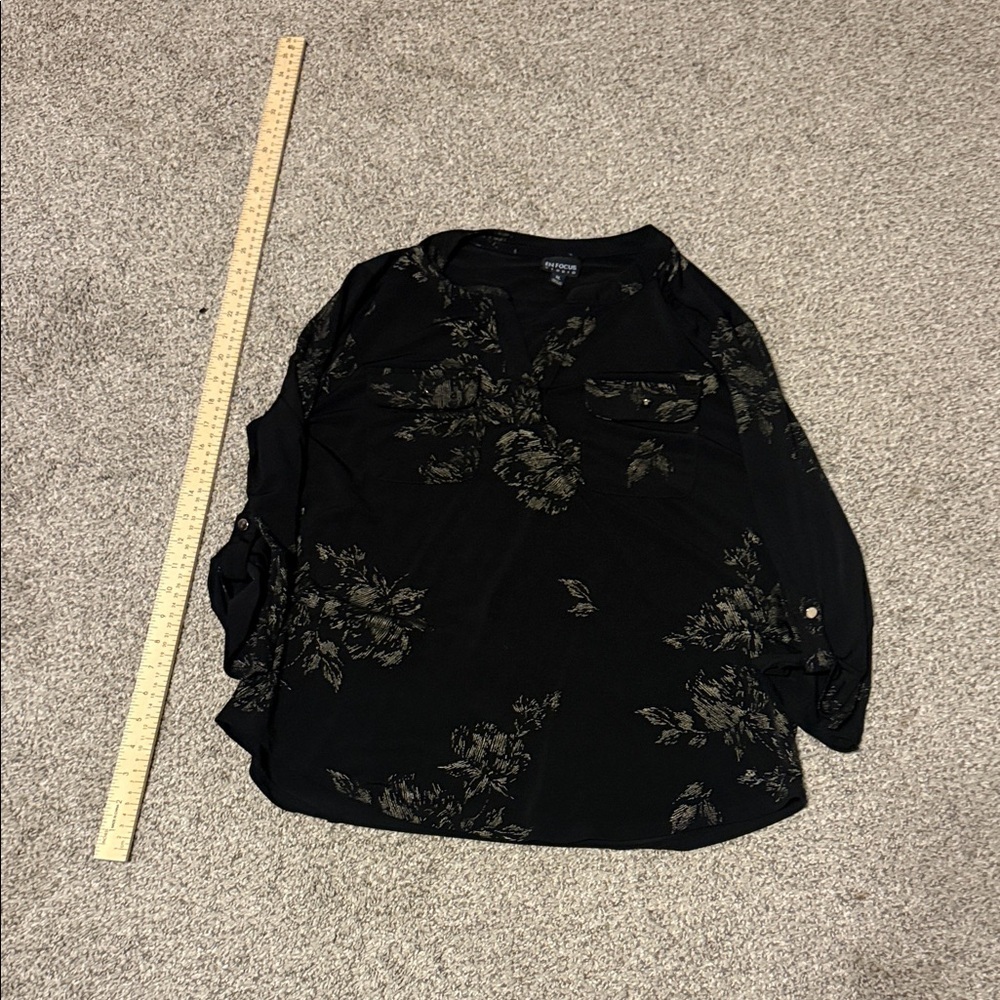 Enfocus Studio Black and Gold patterned Blouse top XL